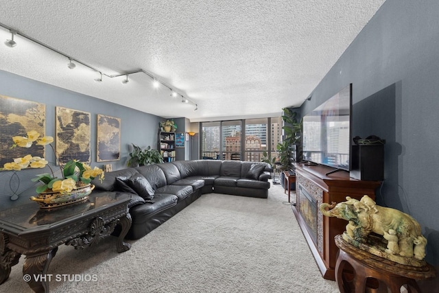 10 E Ontario St Unit 1303, Chicago, IL 60611 - living room with carpet flooring, a textured ceiling, and track lighting
