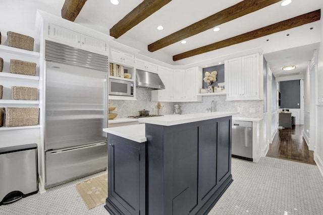 1814 N Lincoln Park W Unit 3, Chicago, IL 60614 - kitchen with built in appliances, white cabinets, open shelves, exhaust hood, and light countertops