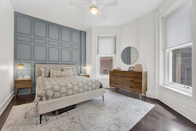 1814 N Lincoln Park W Unit 3, Chicago, IL 60614 - bedroom with dark wood-style floors, baseboards, and a ceiling fan