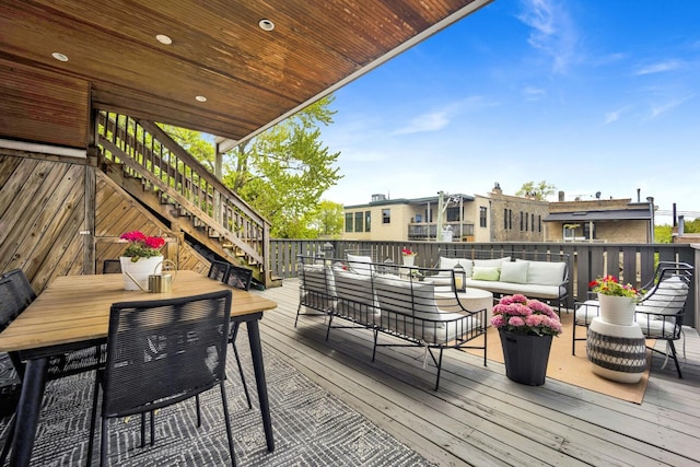 1814 N Lincoln Park W Unit 3, Chicago, IL 60614 - wooden terrace featuring stairway, outdoor lounge area, and outdoor dining space