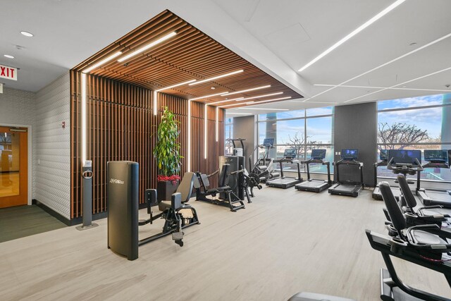 600 N Lake Shore Dr Unit 1105, Chicago, IL 60611 - workout area with a wall of windows and wood finished floors