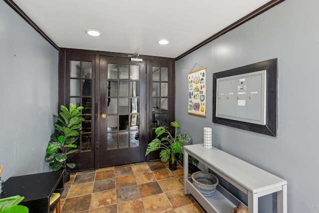 5140 N Albany Ave Unit 1, Chicago, IL 60625 - foyer with stone finish floors, recessed lighting, and french doors