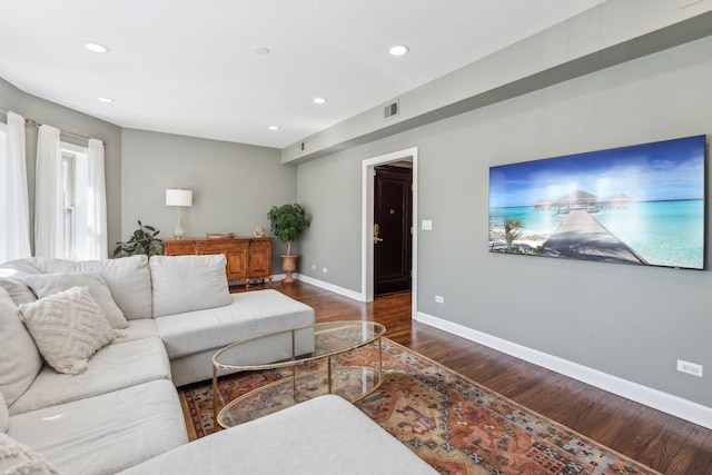 5140 N Albany Ave Unit 1, Chicago, IL 60625 - living area with dark wood-style flooring, recessed lighting, and baseboards