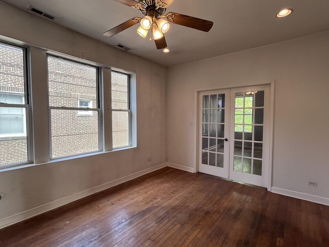 3353 W Wilson Ave Unit 3F, Chicago, IL 60625 - spare room with hardwood / wood-style flooring, baseboards, a ceiling fan, french doors, and recessed lighting