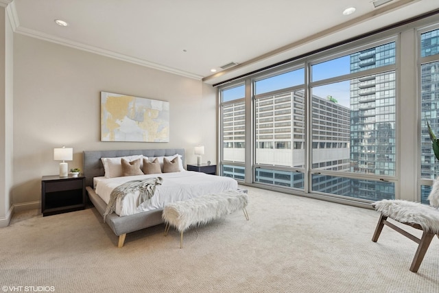 333 N Canal St Unit 2201, Chicago, IL 60606 - bedroom featuring carpet flooring, crown molding, access to exterior, and recessed lighting