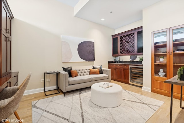 333 N Canal St Unit 2201, Chicago, IL 60606 - living area with beverage cooler, wet bar, light wood finished floors, and recessed lighting