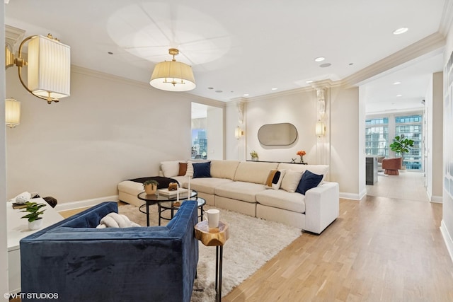 333 N Canal St Unit 2201, Chicago, IL 60606 - living room with light wood-style floors, ornamental molding, and recessed lighting