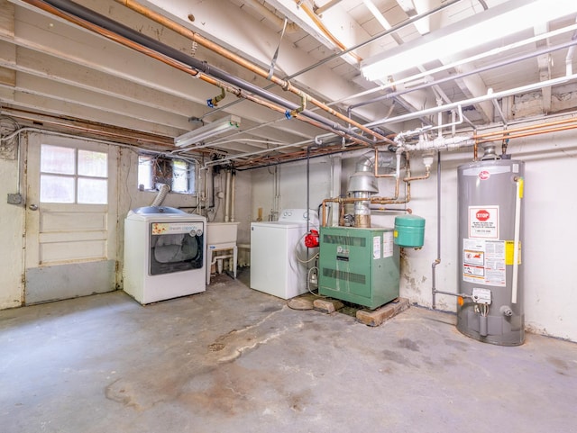 5803 N Kolmar Ave, Chicago, IL 60646 - basement with separate washer and dryer, water heater, a heating unit, and a sink