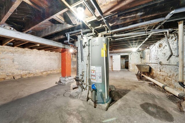 2655 S Millard Ave, Chicago, IL 60623 - unfinished basement with water heater and a sink