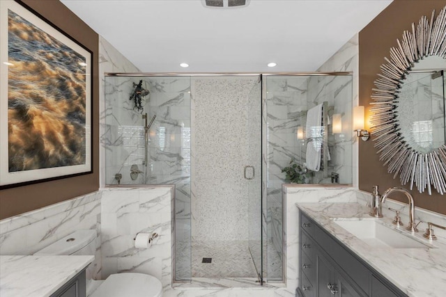 1162 W Farwell Ave, Chicago, IL 60626 - full bathroom featuring a marble finish shower, vanity, recessed lighting, toilet, and marble finish flooring