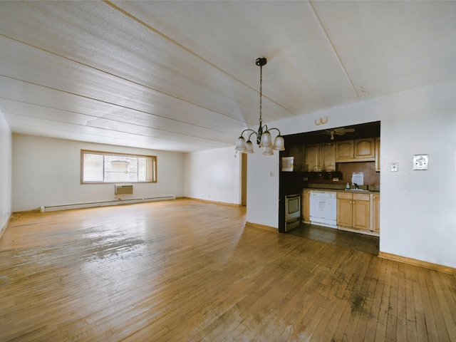 914 N Austin Blvd Unit A5, Oak Park, IL 60302 - kitchen featuring a baseboard radiator, white dishwasher, dark wood-style flooring, a chandelier, and a sink