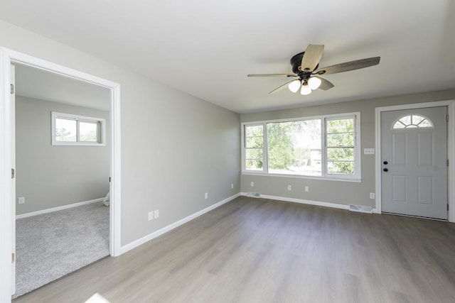 6008 240th Ave, Paddock Lake, WI 53168 - foyer entrance featuring ceiling fan, wood finished floors, and baseboards