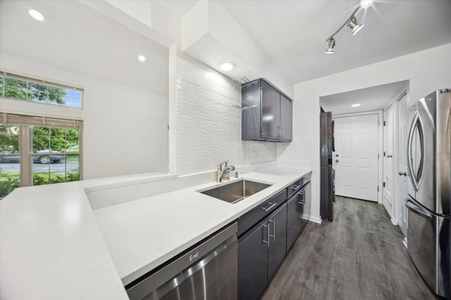 1242 N Knollwood Dr Unit 1242, Palatine, IL 60067 - kitchen with stainless steel appliances, a sink, light countertops, dark wood-style floors, and recessed lighting