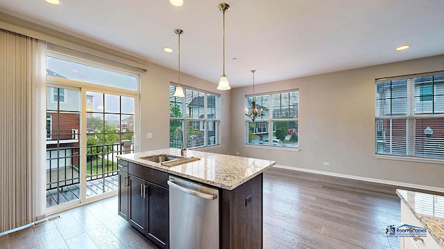1255 Danforth Ct, Vernon Hills, IL 60061 - kitchen with dishwasher, a sink, wood-type flooring, baseboards, and recessed lighting