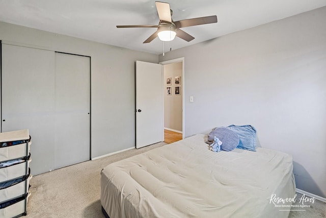 857 Edwin Dr, Bourbonnais, IL 60914 - carpeted bedroom featuring a ceiling fan, baseboards, and a closet
