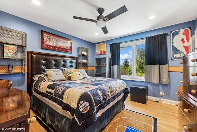 6916 Fieldstone Dr, Burr Ridge, IL 60527 - bedroom with baseboards, wood finished floors, recessed lighting, and ceiling fan
