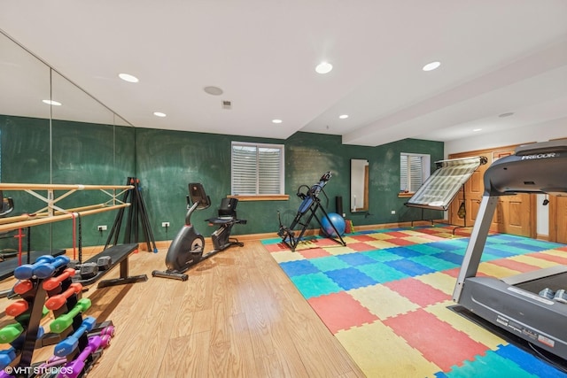 6916 Fieldstone Dr, Burr Ridge, IL 60527 - workout area featuring wood finished floors, baseboards, and recessed lighting