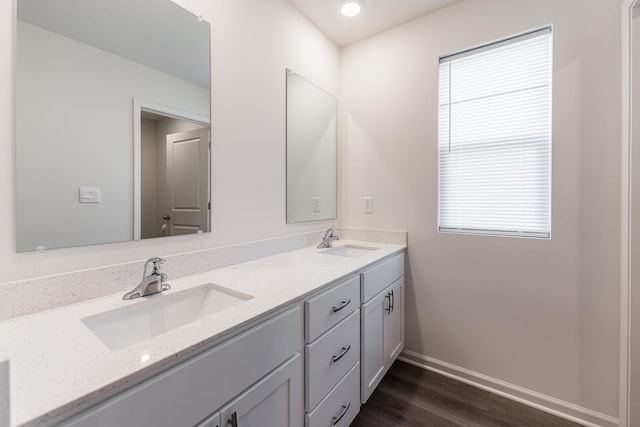 1391 Aspen Ln, Pingree Grove, IL 60140 - full bath featuring double vanity, wood finished floors, and baseboards