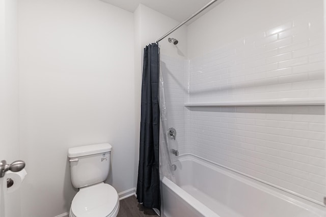 1391 Aspen Ln, Pingree Grove, IL 60140 - bathroom with toilet, shower / tub combo, baseboards, and wood finished floors