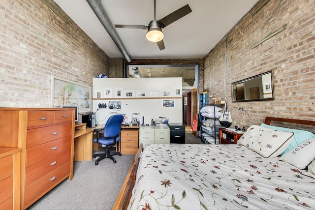 1800 W Roscoe St Unit 432, Chicago, IL 60657 - carpeted bedroom featuring brick wall and an office area