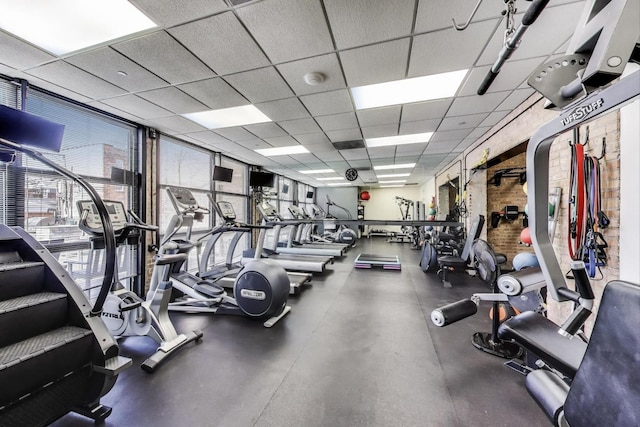 1800 W Roscoe St Unit 432, Chicago, IL 60657 - workout area featuring a paneled ceiling and expansive windows