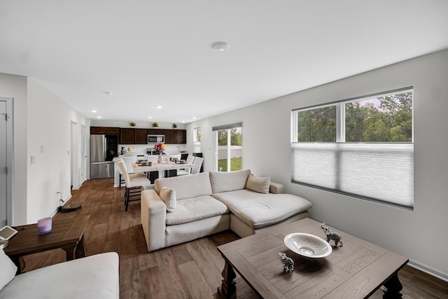 living room featuring wood finished floors and recessed lighting