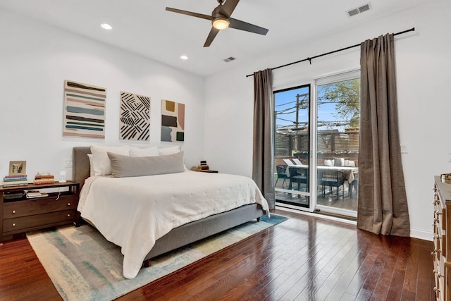1359 W Fullerton Ave Unit 2E, Chicago, IL 60614 - bedroom featuring access to outside, dark wood-style floors, recessed lighting, a ceiling fan, and baseboards