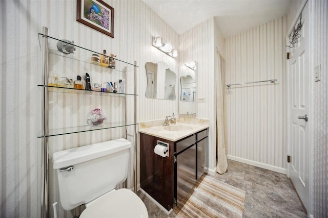 2121 Pepperwood Ln Unit 0, Glendale Heights, IL 60139 - bathroom with toilet, wallpapered walls, and vanity
