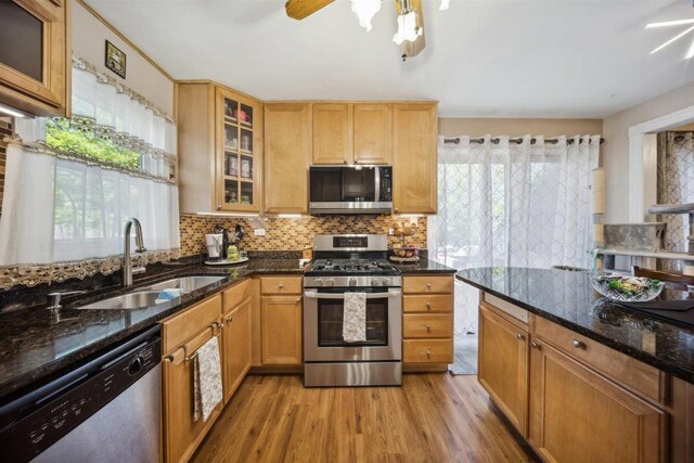 2121 Pepperwood Ln Unit 0, Glendale Heights, IL 60139 - kitchen featuring stainless steel appliances, a sink, light wood-style floors, and backsplash