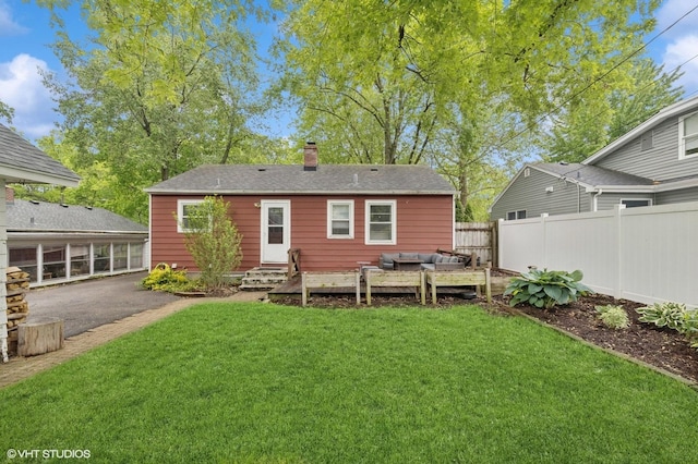 431 Elm Ave, Geneva, IL 60134 - rear view of property with outdoor lounge area, a chimney, and a patio