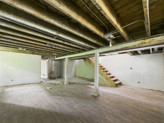 8432 S Sangamon St, Chicago, IL 60620 - unfinished basement featuring stairway and wood finished floors