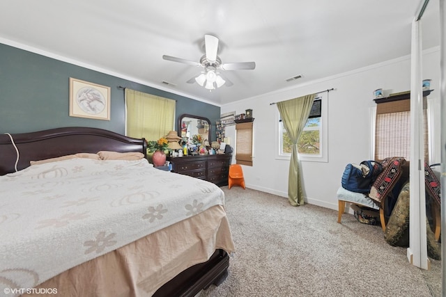 5351 N Kimball Ave, Chicago, IL 60625 - carpeted bedroom with baseboards, ornamental molding, and ceiling fan