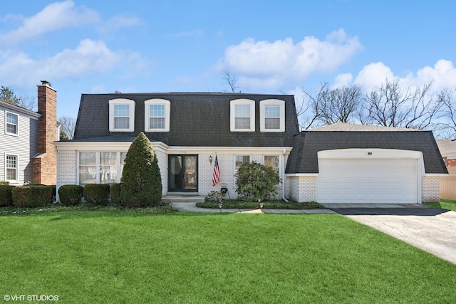 2028 Creekside Dr, Wheaton, IL 60189 - view of front facade featuring brick siding, roof with shingles, mansard roof, and a front lawn
