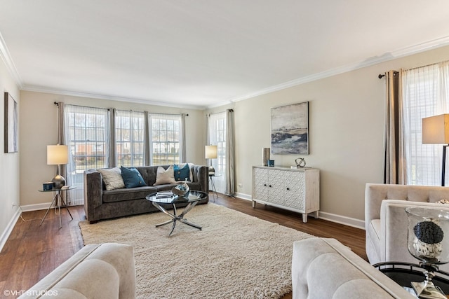 2028 Creekside Dr, Wheaton, IL 60189 - living area featuring crown molding, healthy amount of natural light, baseboards, and wood finished floors