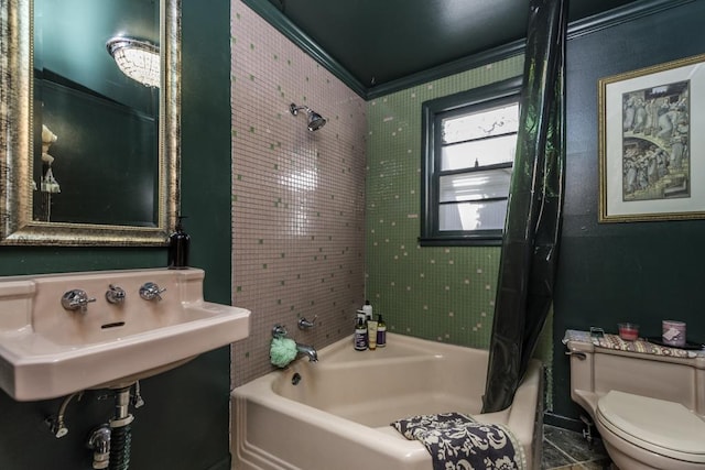 1311 Eastview Dr, Waukegan, IL 60085 - full bathroom featuring toilet, shower / tub combo with curtain, and a sink