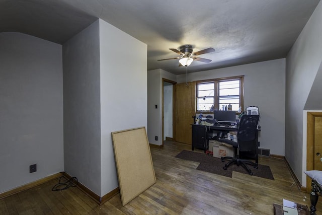 1311 Eastview Dr, Waukegan, IL 60085 - office space with a ceiling fan, hardwood / wood-style flooring, and baseboards