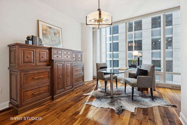 340 E Randolph St Unit 4806, Chicago, IL 60601 - home office with dark wood-style floors, a chandelier, and expansive windows