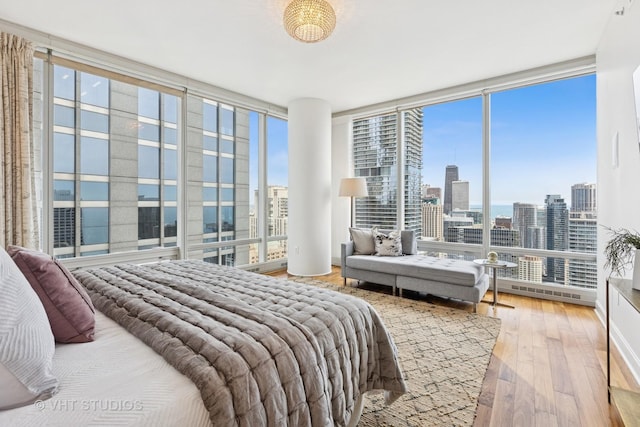 340 E Randolph St Unit 4806, Chicago, IL 60601 - bedroom featuring a view of skyline, hardwood / wood-style floors, and floor to ceiling windows