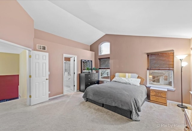 553 S Haverhill Ln, South Elgin, IL 60177 - bedroom with carpet flooring, baseboards, ensuite bath, and high vaulted ceiling