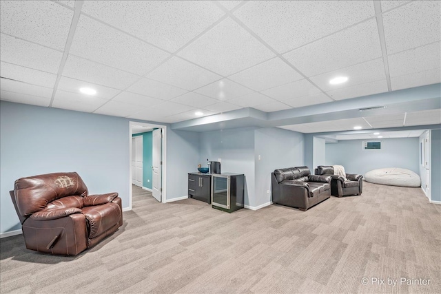 553 S Haverhill Ln, South Elgin, IL 60177 - carpeted living room with a paneled ceiling, baseboards, and recessed lighting