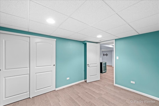 553 S Haverhill Ln, South Elgin, IL 60177 - unfurnished bedroom with baseboards, recessed lighting, light colored carpet, a closet, and a drop ceiling