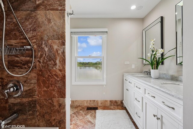 4141 Rutgers Ln, Northbrook, IL 60062 - full bath with double vanity, walk in shower, and recessed lighting