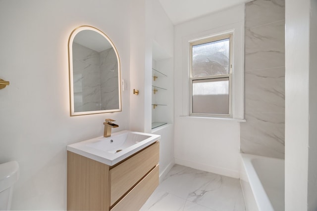 17 E 100th Pl, Chicago, IL 60628 - bathroom featuring vanity, marble finish floors, and a tub to relax in