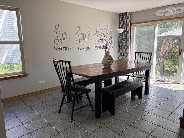 569 Arbor Ln, South Elgin, IL 60177 - dining space with healthy amount of natural light, dark tile patterned floors, and baseboards