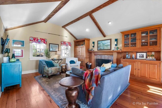 3N369 Lafox Rd, Saint Charles, IL 60175 - living room with a brick fireplace, hardwood / wood-style flooring, baseboards, and recessed lighting