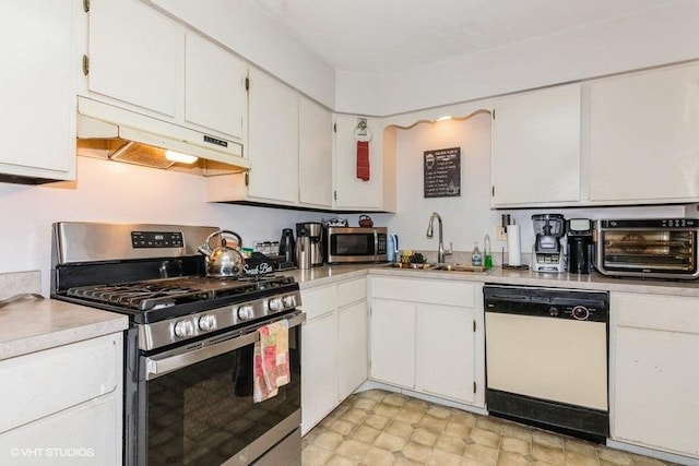 214 E Bailey Rd Unit J, Naperville, IL 60565 - kitchen featuring appliances with stainless steel finishes, under cabinet range hood, a sink, light countertops, and white cabinetry