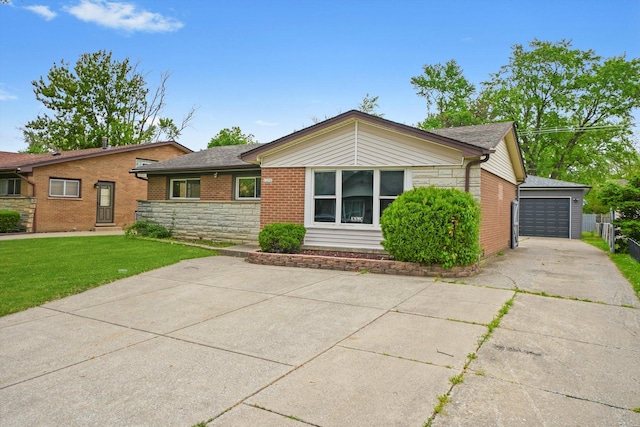 15245 Millard Ave, Midlothian, IL 60445 - ranch-style house with driveway, stone siding, a front lawn, and brick siding