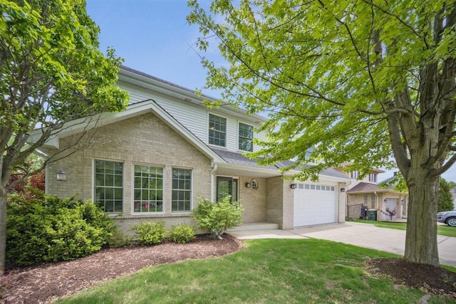 9013 Charing Cross Rd, Woodridge, IL 60517 - traditional-style house featuring concrete driveway, brick siding, an attached garage, and a front yard