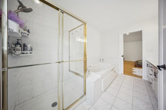 9013 Charing Cross Rd, Woodridge, IL 60517 - full bathroom featuring a bath, a stall shower, vanity, and tile patterned flooring