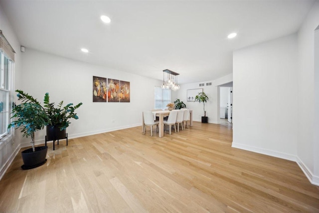 9013 Charing Cross Rd, Woodridge, IL 60517 - dining space featuring a chandelier, light wood finished floors, baseboards, and recessed lighting